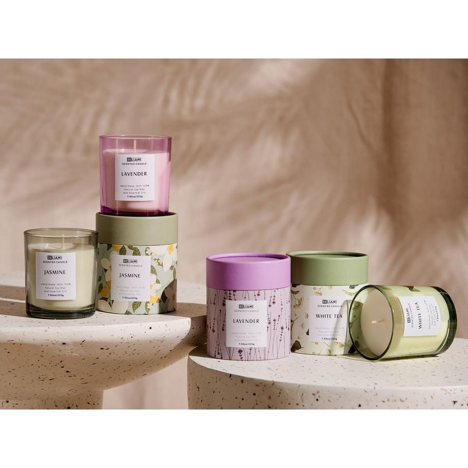 Beliani Duftkerzen 3er Set aus Sojawachs COLORFUL BARREL  