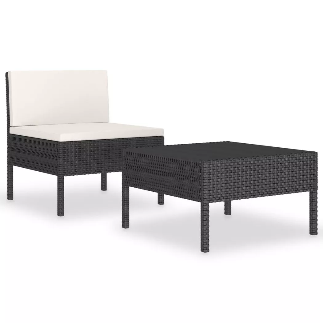 vidaXL Salon de jardin 2 pcs avec coussins Résine tressée Noir