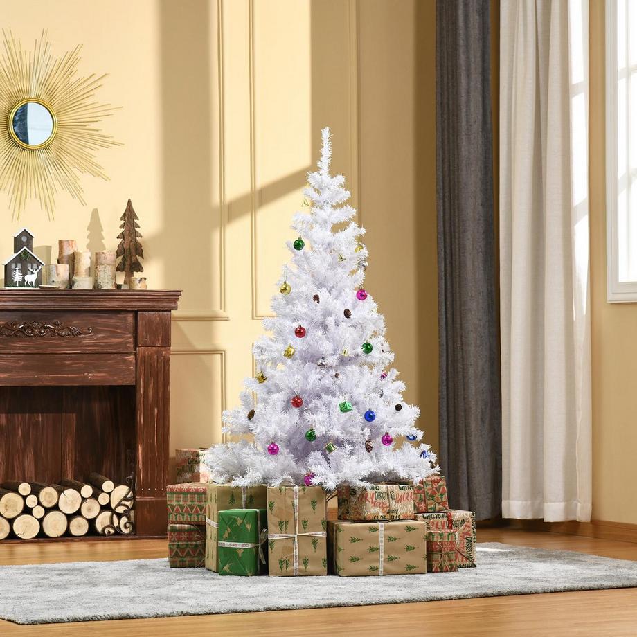 Northio Sapin De Noël Artificiel 150 Cm Avec Support Et Décoration (150 Cm, Blanc/Sapin De Noël)  