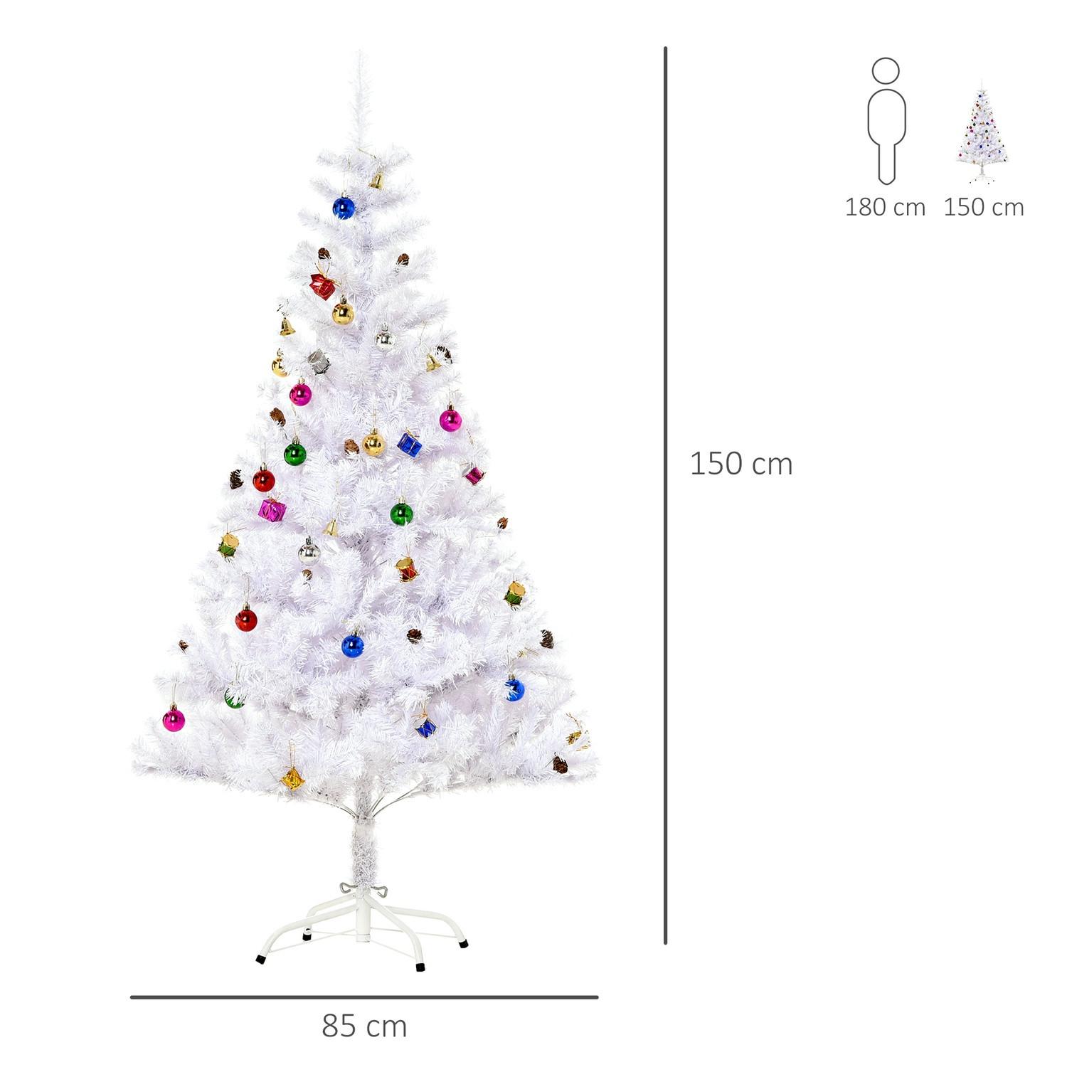 HOMCOM Weihnachtsbaum Künstlicher Christbaum Tannenbaum Baum 150Cm Mit Ständer Inkl. Dekor (150Cm, Weiß/Weihnachtsbaum)  
