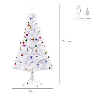 HOMCOM Weihnachtsbaum Künstlicher Christbaum Tannenbaum Baum 150Cm Mit Ständer Inkl. Dekor (150Cm, Weiß/Weihnachtsbaum)  