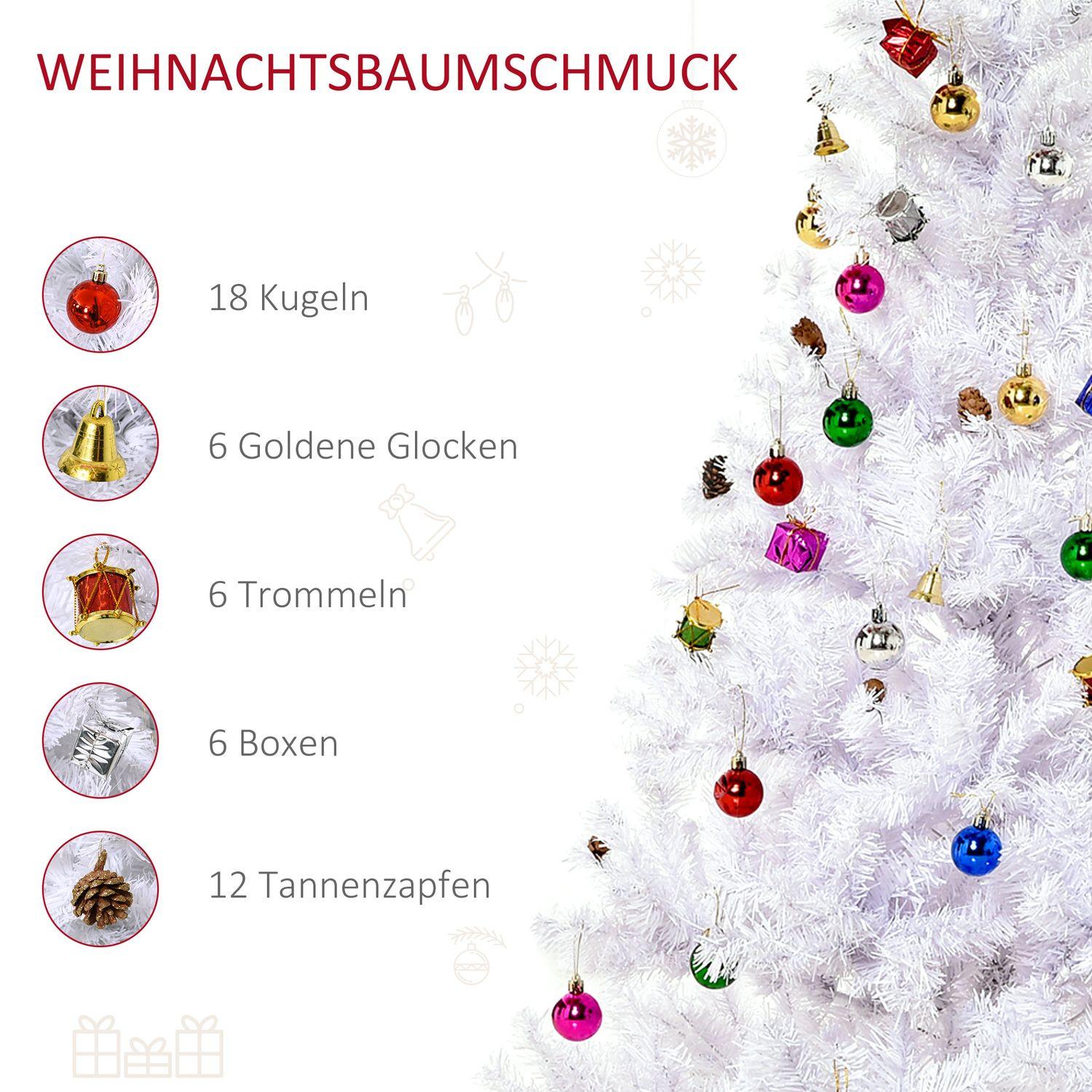 HOMCOM Weihnachtsbaum Künstlicher Christbaum Tannenbaum Baum 150Cm Mit Ständer Inkl. Dekor (150Cm, Weiß/Weihnachtsbaum)  