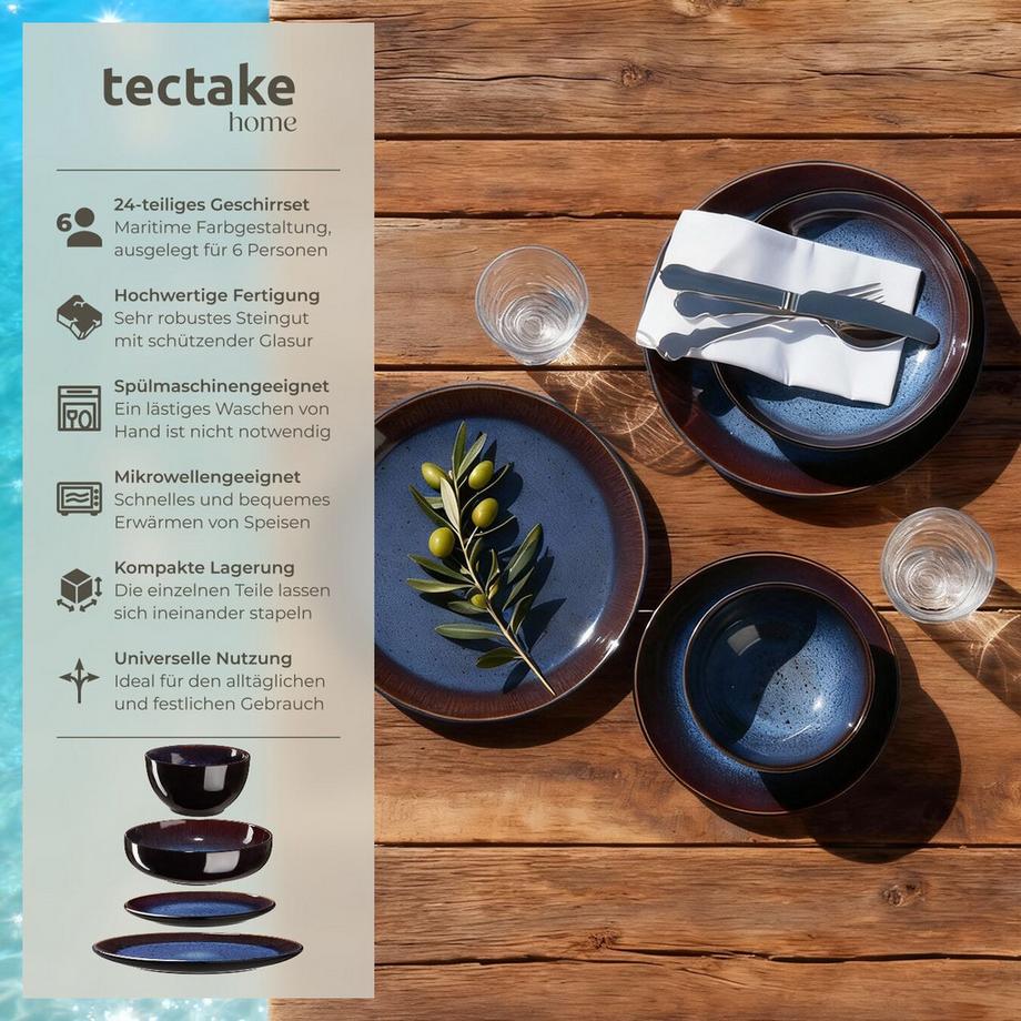 Tectake  Service de table MARE pour 6 personnes, fait à la main 