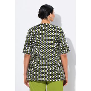 Ulla Popken Imprimé Graphique T-Shirt Col Tunisien Manches Courtes  