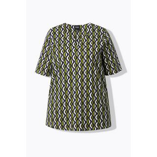 Ulla Popken Imprimé Graphique T-Shirt Col Tunisien Manches Courtes  