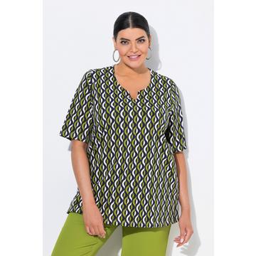 T-shirt imprimé graphique, col tunisien et manches courtes