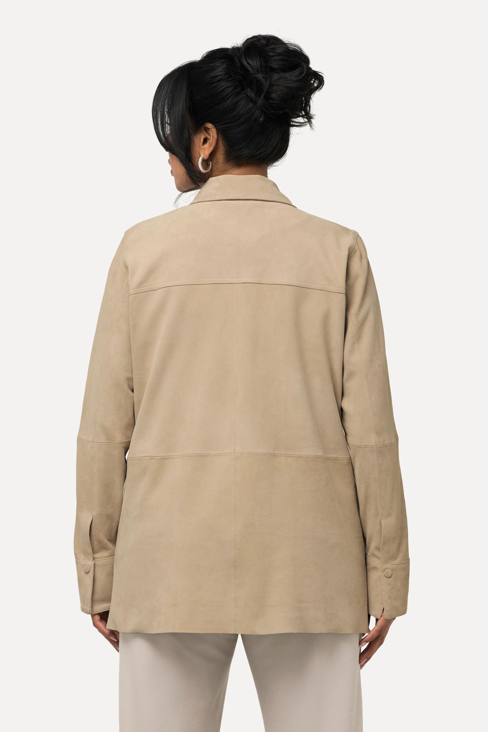 Ulla Popken Chemisier en cuir suédé Col chemise Manches longues  