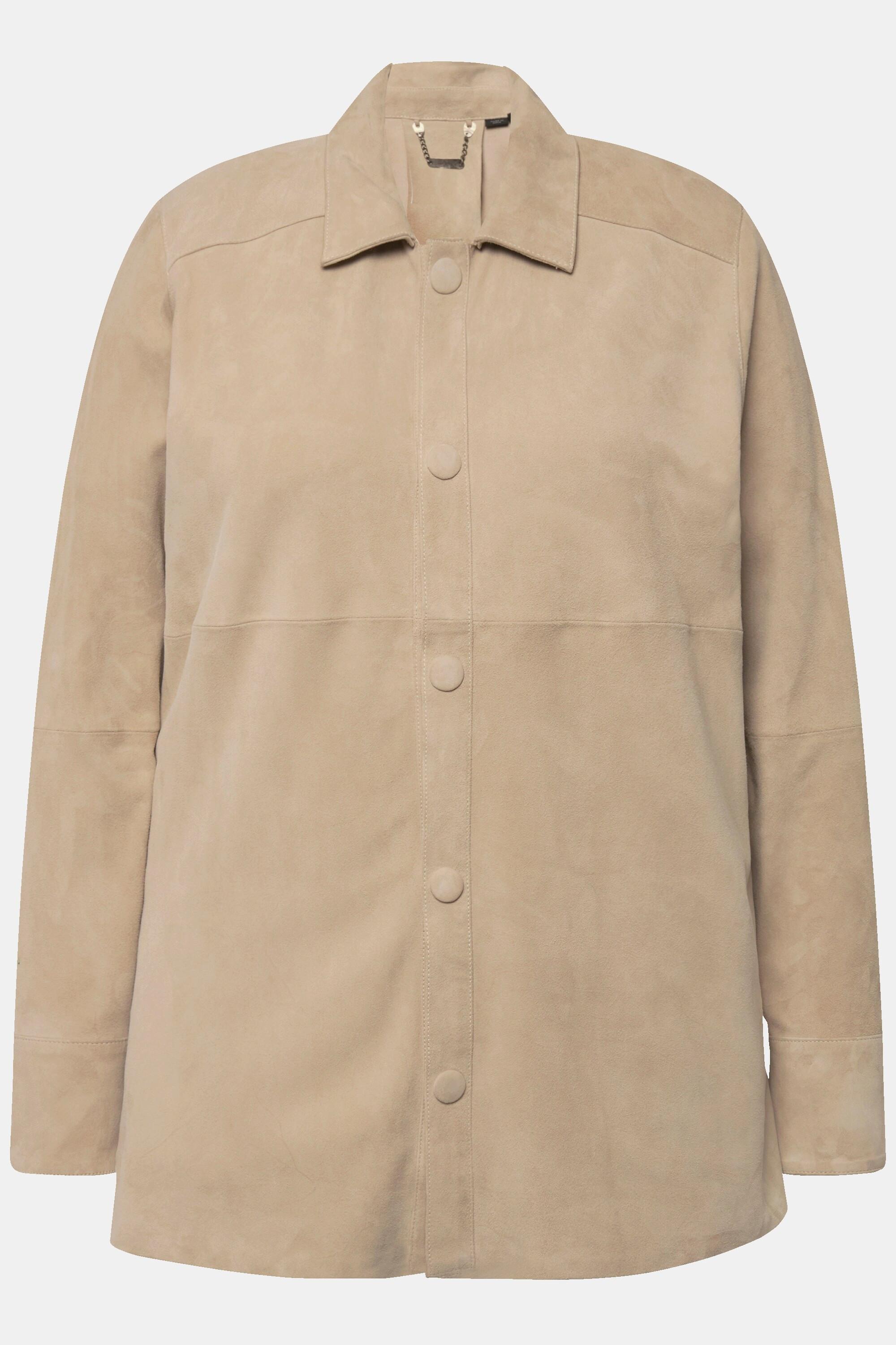 Ulla Popken Chemisier en cuir suédé Col chemise Manches longues  