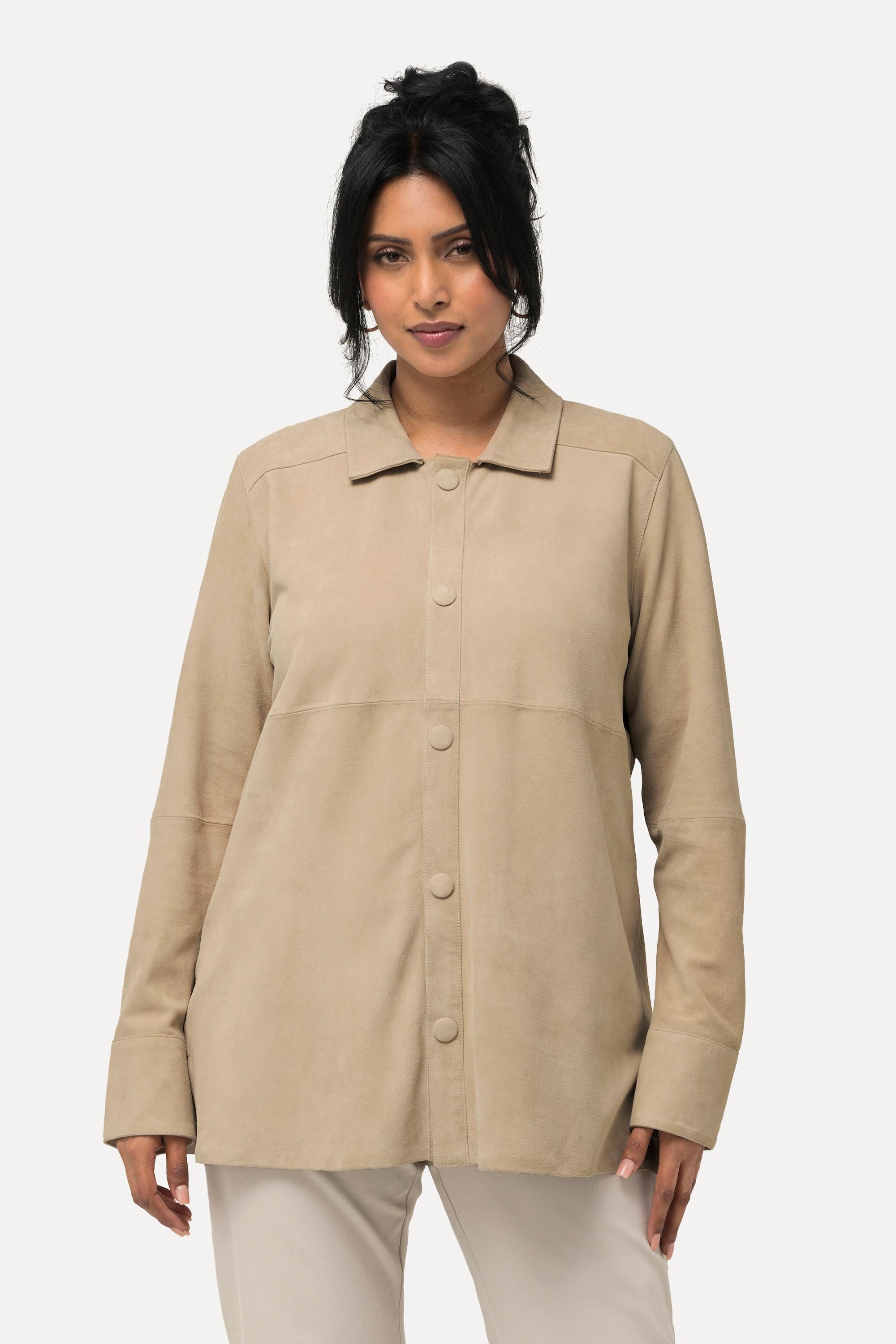 Ulla Popken Chemisier en cuir suédé Col chemise Manches longues  