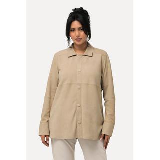 Ulla Popken Chemisier en cuir suédé Col chemise Manches longues  