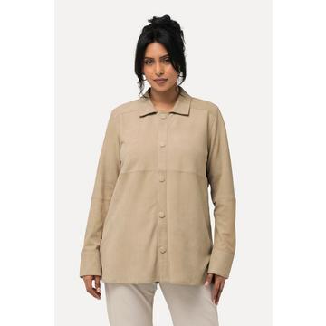 Camicia di pelle scamosciata con collo da camicia e maniche lunghe