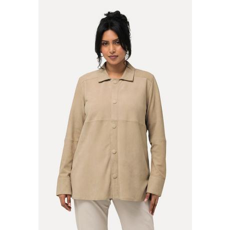 Ulla Popken Chemisier en cuir suédé Col chemise Manches longues  