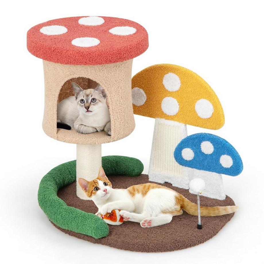 Northix  Arbre à chat en forme de champignon avec grotte à chat & planche à gratter en sisal & grand pied & balle de jeu 60 x 49 x 59 cm 