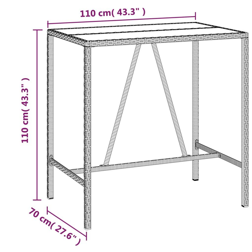 VidaXL Table de bar avec dessus en verre rotin synthétique  