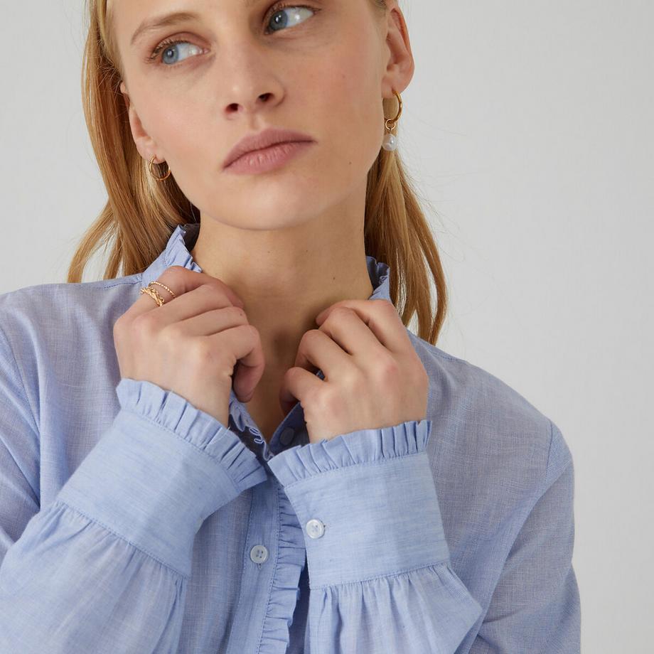 La Redoute Collections Langarm Bluse mit Rüschen Stehkragen  