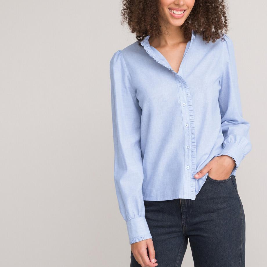 La Redoute Collections Langarm Bluse mit Rüschen Stehkragen  