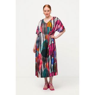 Ulla Popken  Midikleid, Leinenmix, A-Linie, V-Ausschnitt, Halbarm 