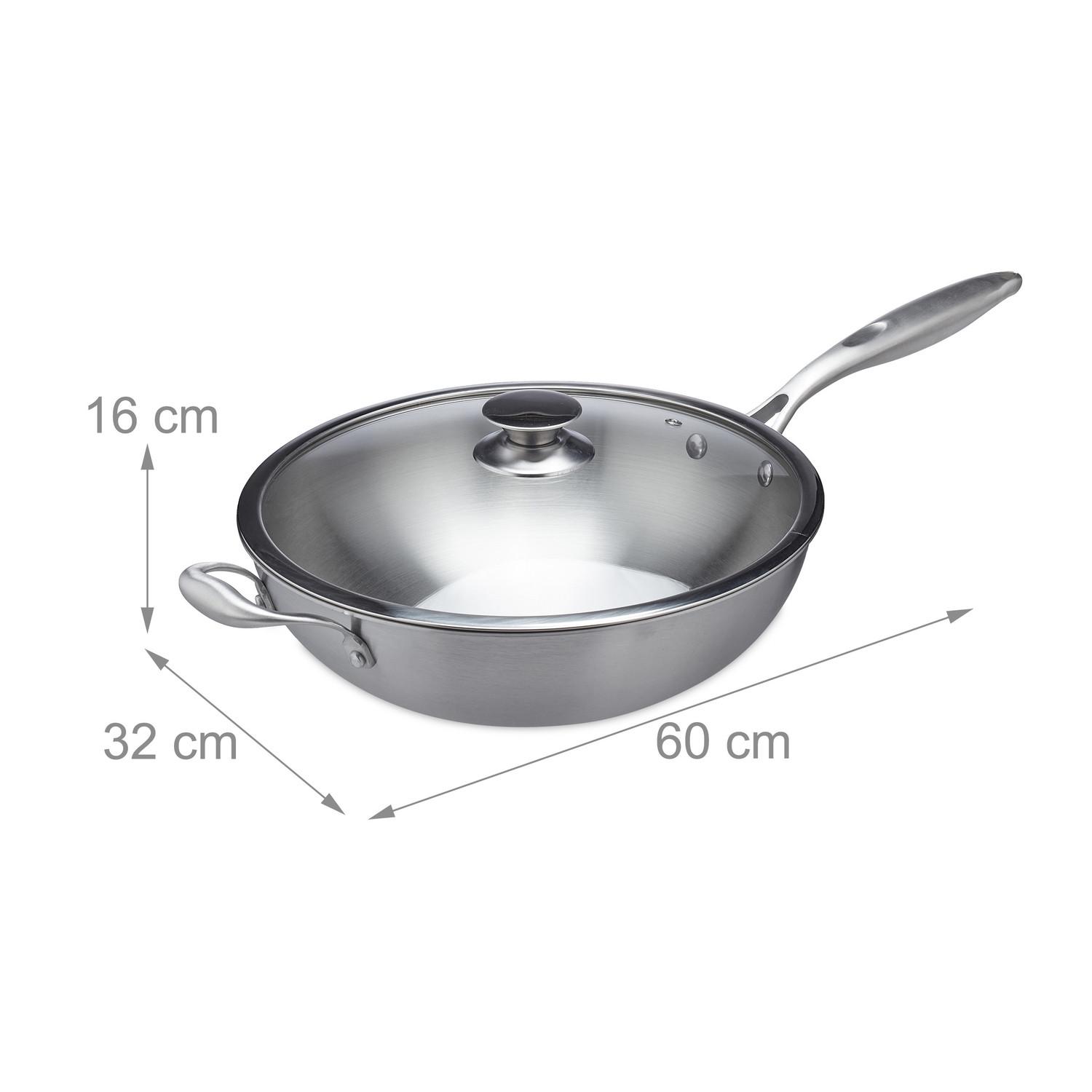 Northio Wok en acier inoxydable avec couvercle en verre  