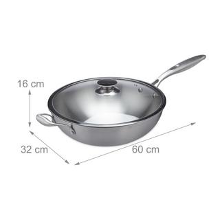 Northio Wok en acier inoxydable avec couvercle en verre  
