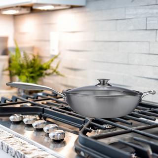 Northio Wok en acier inoxydable avec couvercle en verre  