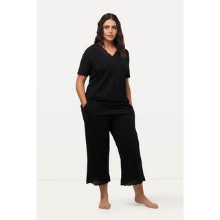 Ulla Popken Pyjama Lochstickerei V-Ausschnitt Halbarm Modalmix  