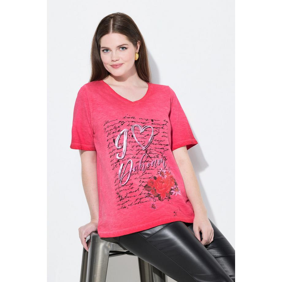 Ulla Popken T-Shirt Classique Col V Manches Courtes Motif Traditionnel  