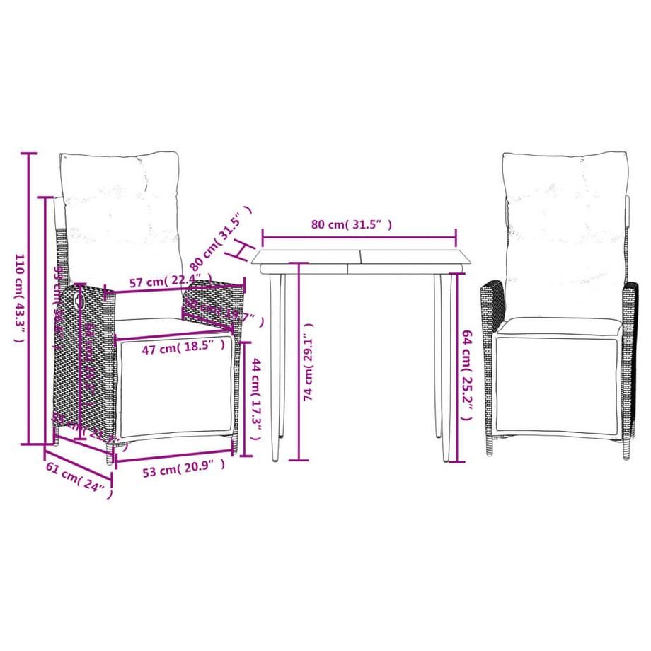 VidaXL Ensemble à manger de jardin rotin synthétique  
