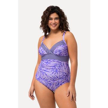 Maillot de bain à bonnets souples. Imprimé palmiers et rayures. Matière recyclée