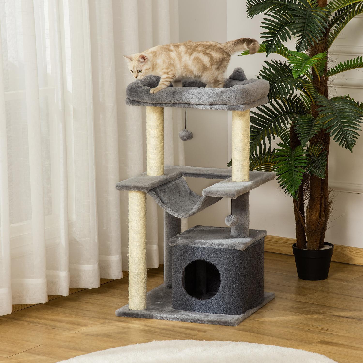 Northio  Tiragraffi Amaca Da 90 Cm Albero Da Gioco Piattaforma Per Grotta Per Gatti Albero Da Arrampicata Peluche Sisal Grigio 