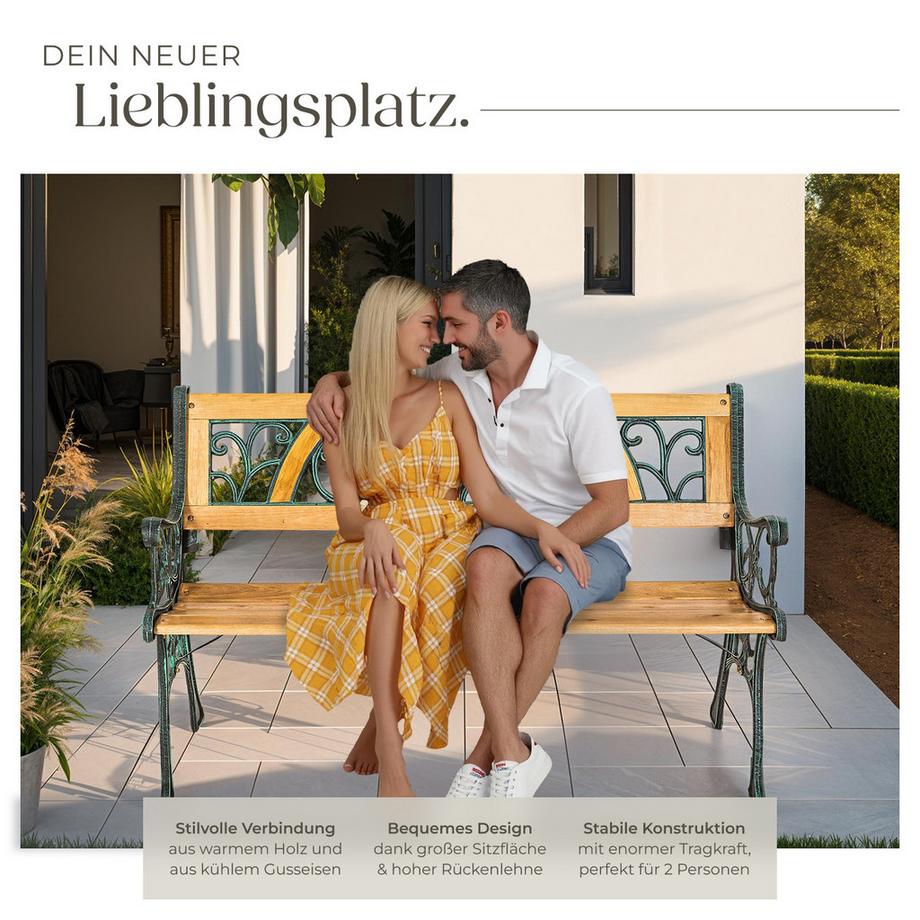 Tectake Gartenbank Kathi 2-Sitzer aus Holz und Gusseisen  