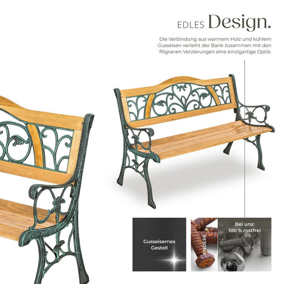 Tectake Gartenbank Kathi 2-Sitzer aus Holz und Gusseisen  