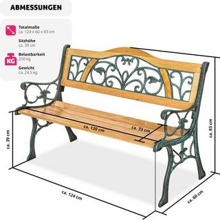 Tectake Banc de jardin KATHI 2 places 124 x 60 x 83 cm  