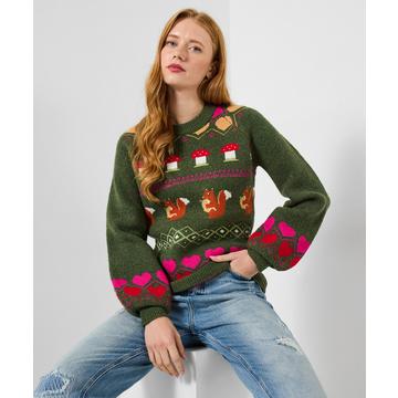 Jacquard-Pullover mit Waldmotiv