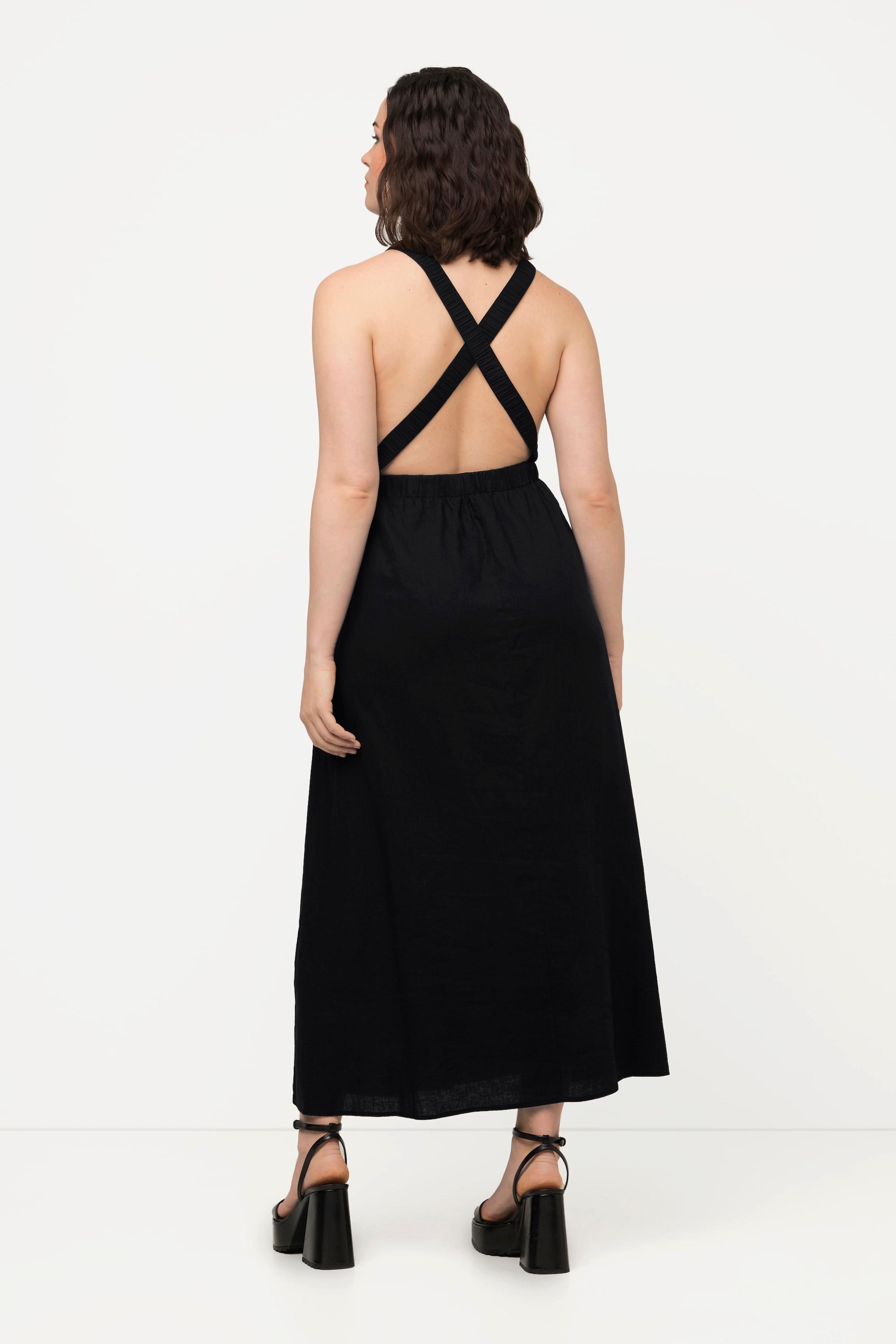 Ulla Popken Maxi Abito Misto Lino Scollo Rotondo Senza Maniche  