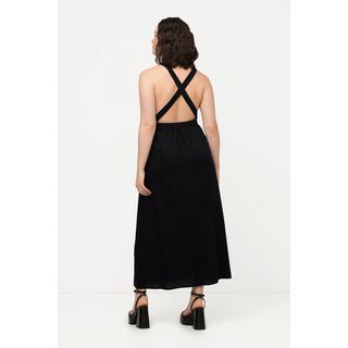 Ulla Popken  Maxi abito in misto lino con taglio smanicato e scollo a girocollo 