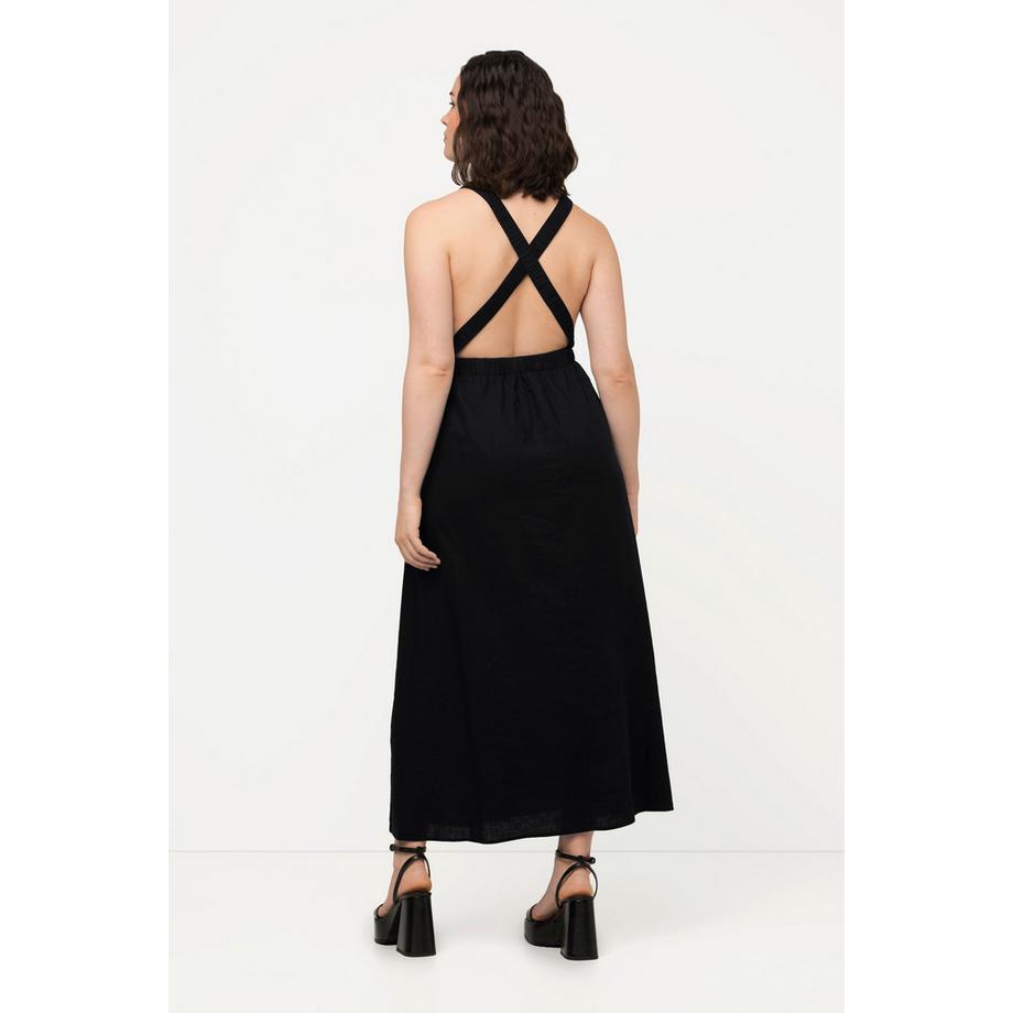 Ulla Popken Robe Maxi Lin Mélangé Col Rond Sans Manches  