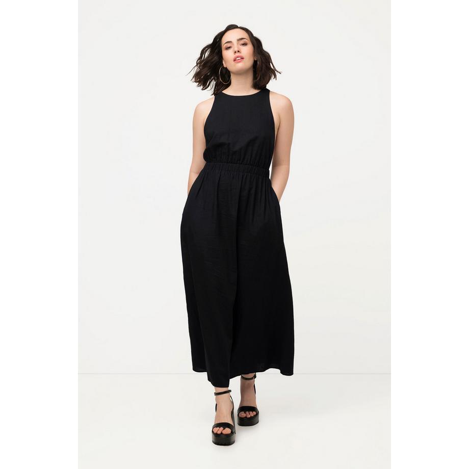 Ulla Popken Robe Maxi Lin Mélangé Col Rond Sans Manches  