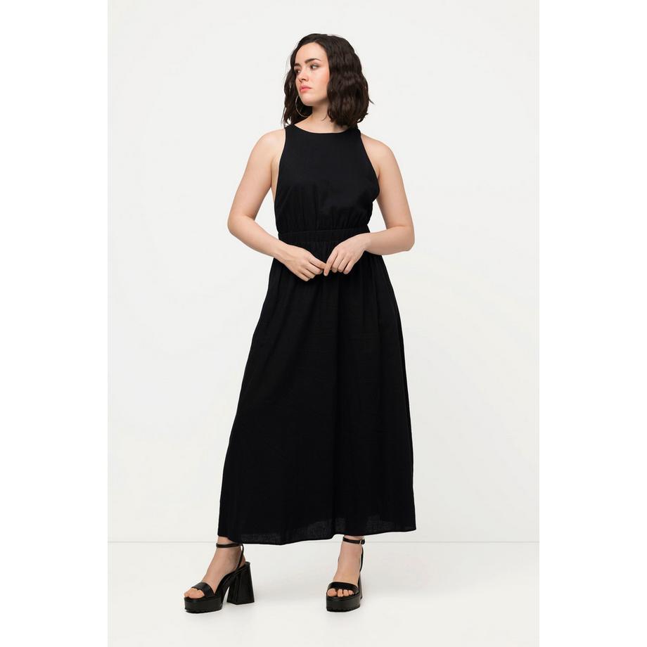 Ulla Popken Robe Maxi Lin Mélangé Col Rond Sans Manches  