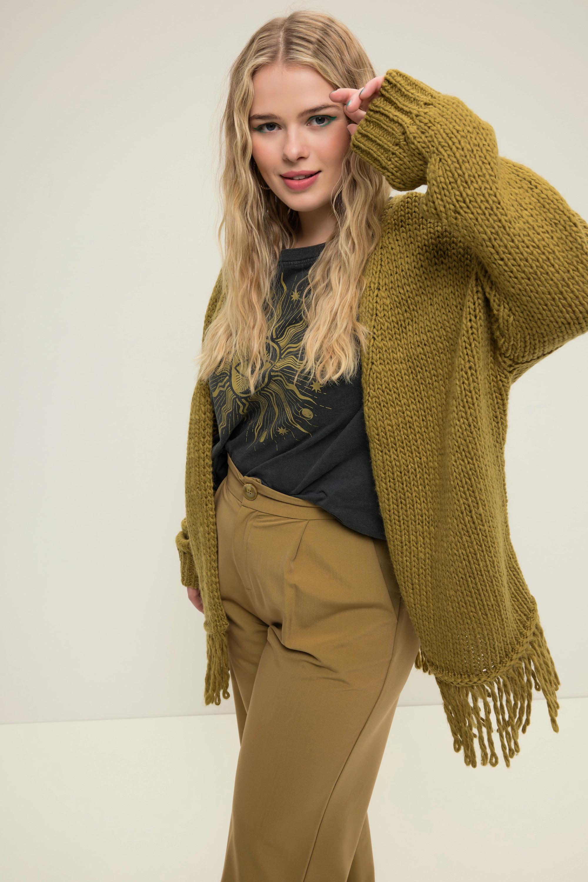 Studio Untold  Cardigan aperto in morbida maglia dal taglio oversize con frange 