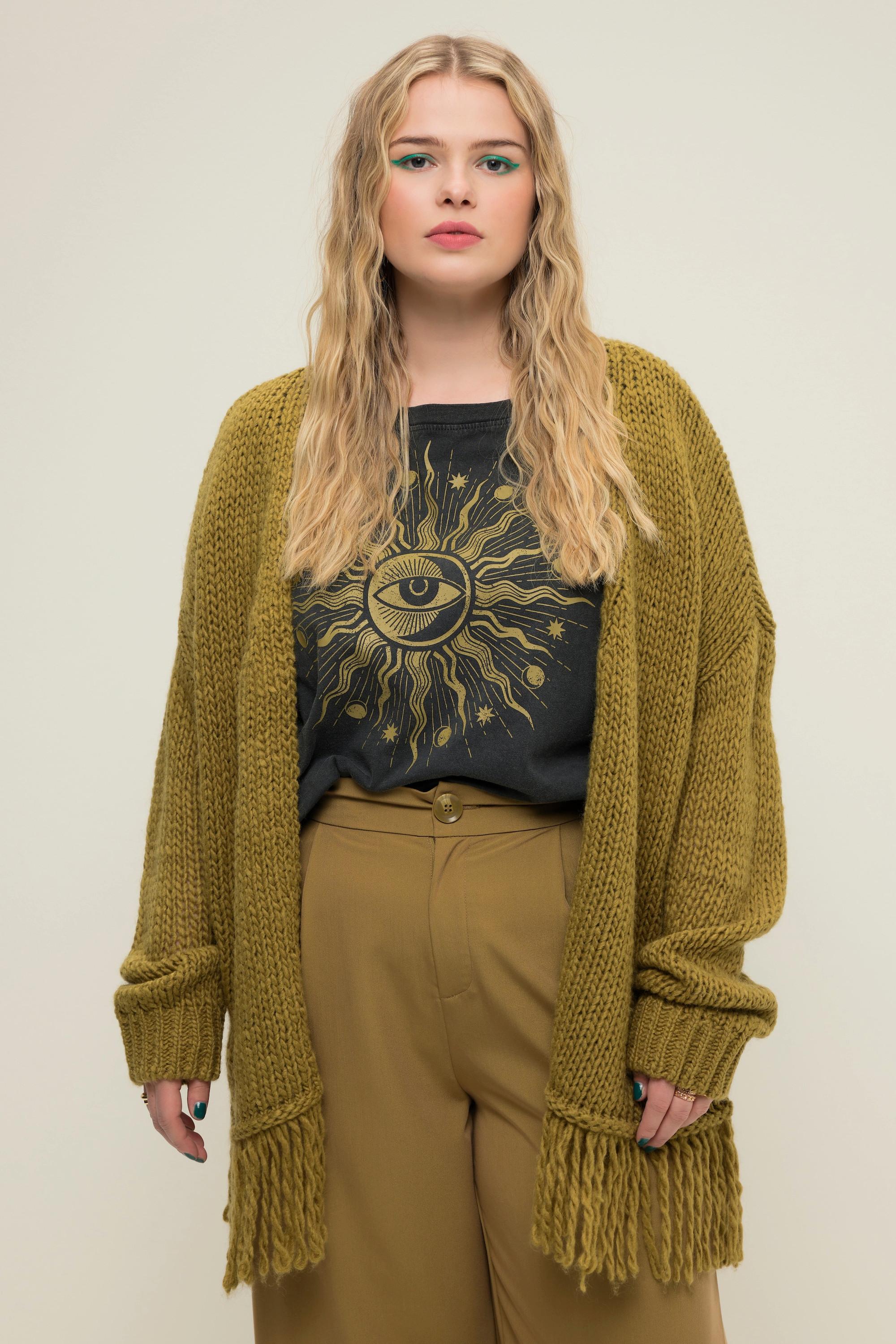 Studio Untold  Cardigan aperto in morbida maglia dal taglio oversize con frange 