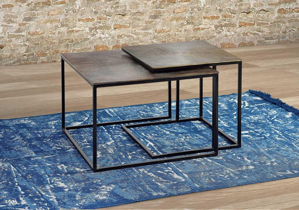 mutoni Table basse métal bronze carrée (lot de 2)  