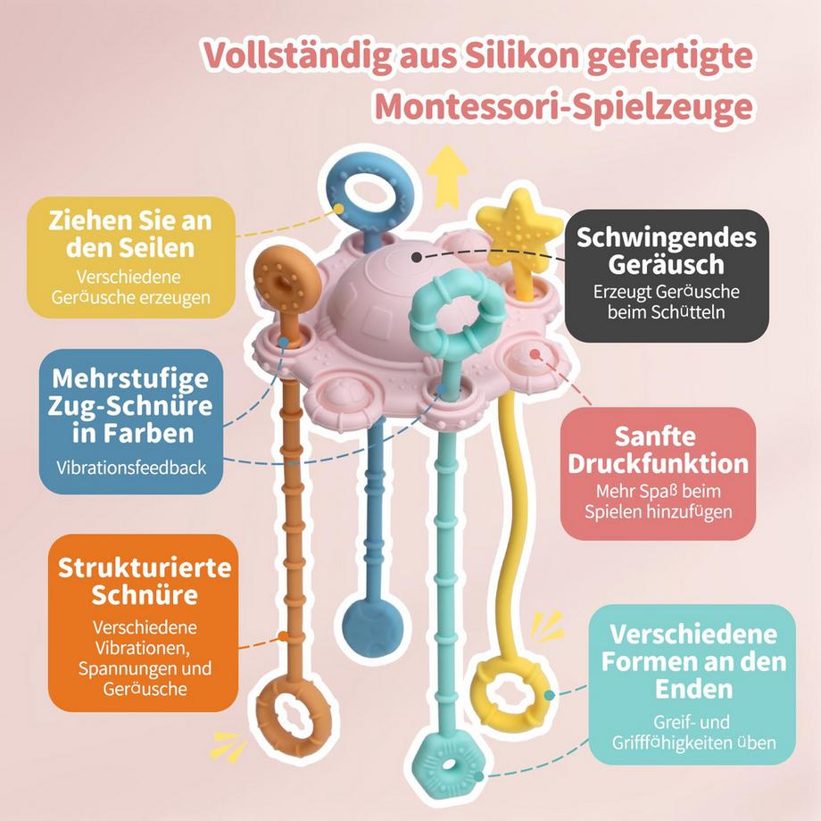 Activity-board  Sinnesspielzeug für Kleinkinder, Zugschnurspielzeug, Reisespielzeug für Babys, mit eingebauter Rasselfunktion 