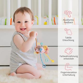 Activity-board  Jouet sensoriel pour les tout-petits, jouet à tirer, jouet de voyage pour les bébés, avec fonction hochet intégrée 