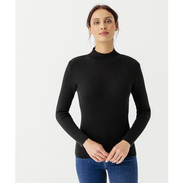 Pull-chaussette col montant unis et rayés, 50% laine mérinos.