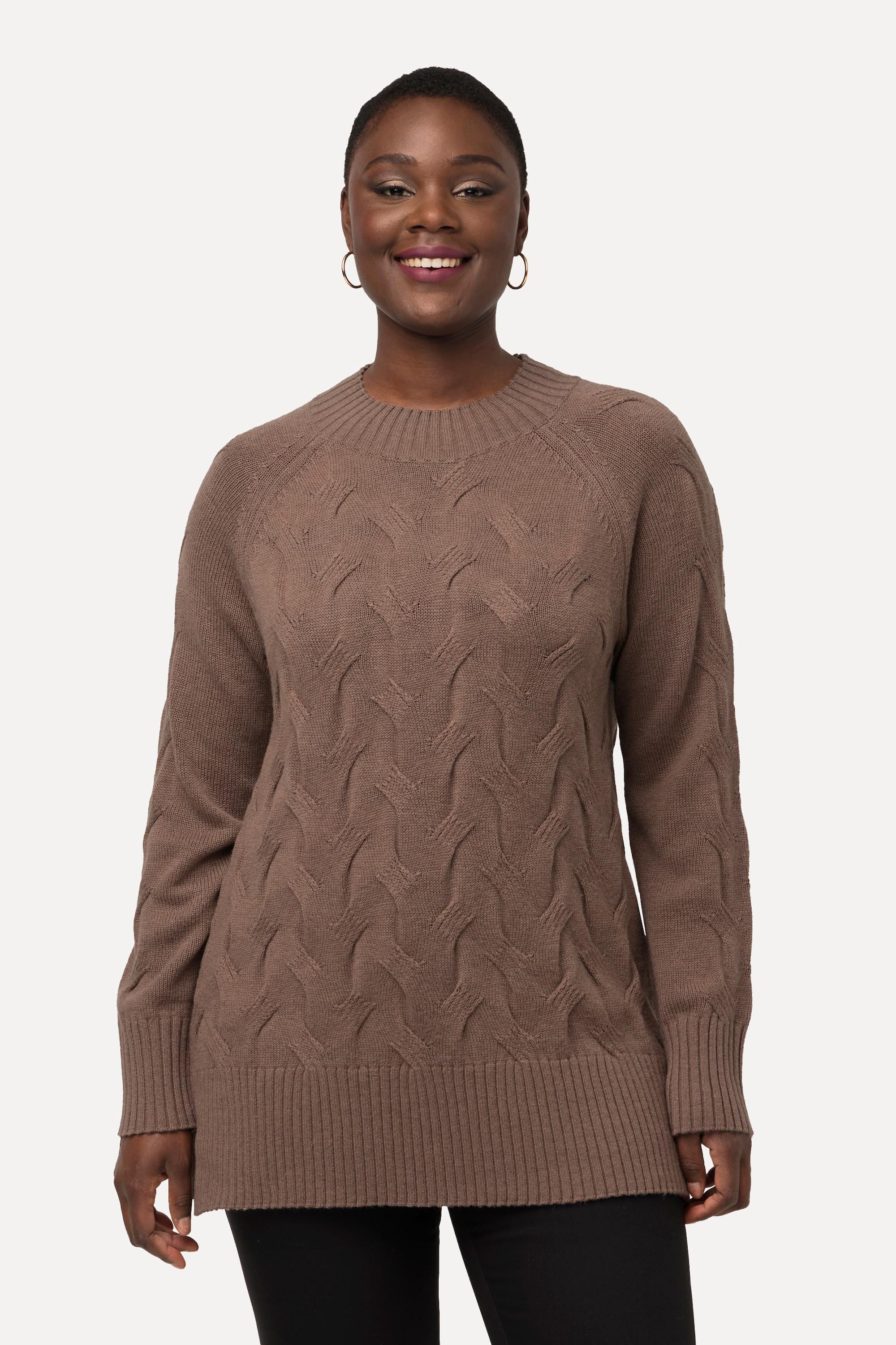 Ulla Popken  Maglione con trecce, collo alto e maniche lunghe raglan 