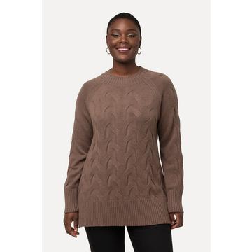 Pull à col montant et manches longues raglan, motif torsadé