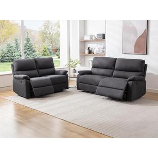 Vente-unique Canapé 3 places et 2 places relax électrique en tissu gris anthracite LUNANO  