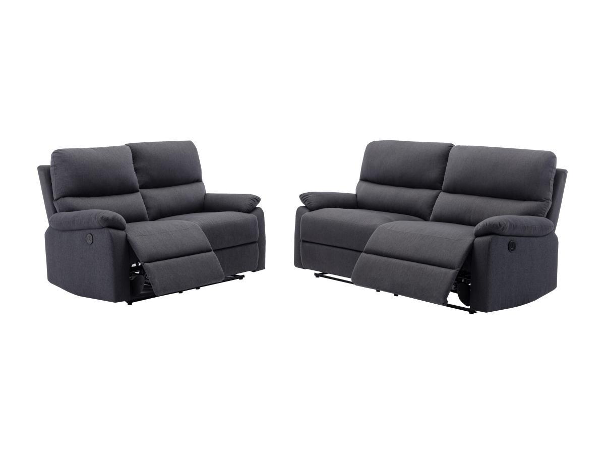 Vente-unique Canapé 3 places et 2 places relax électrique en tissu gris anthracite LUNANO  