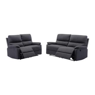 Vente-unique Canapé 3 places et 2 places relax électrique en tissu gris anthracite LUNANO  