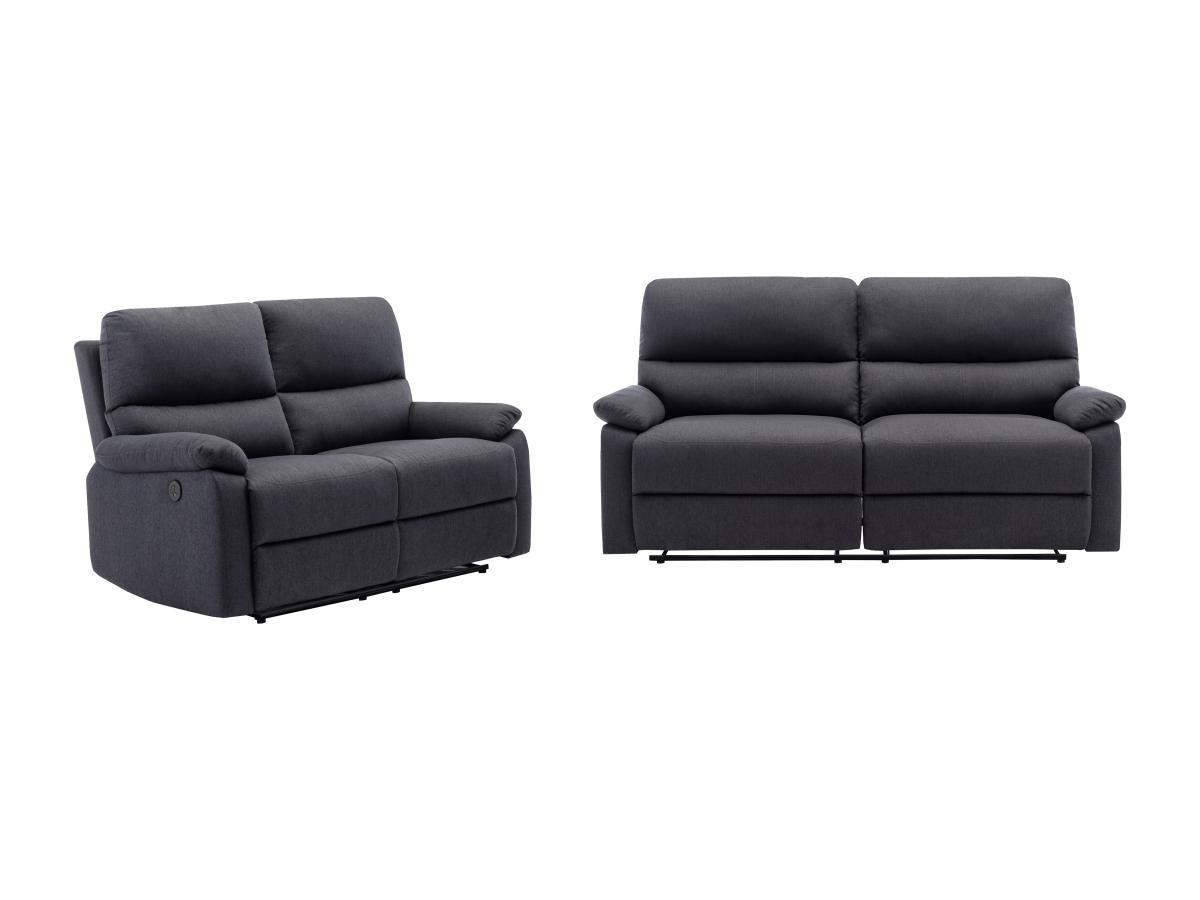 Vente-unique Canapé 3 places et 2 places relax électrique en tissu gris anthracite LUNANO  